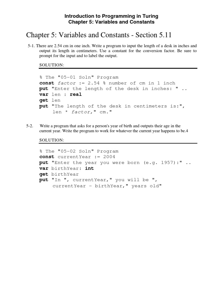 Introduction To Programming in Turing Chapter 5: Variables and ...