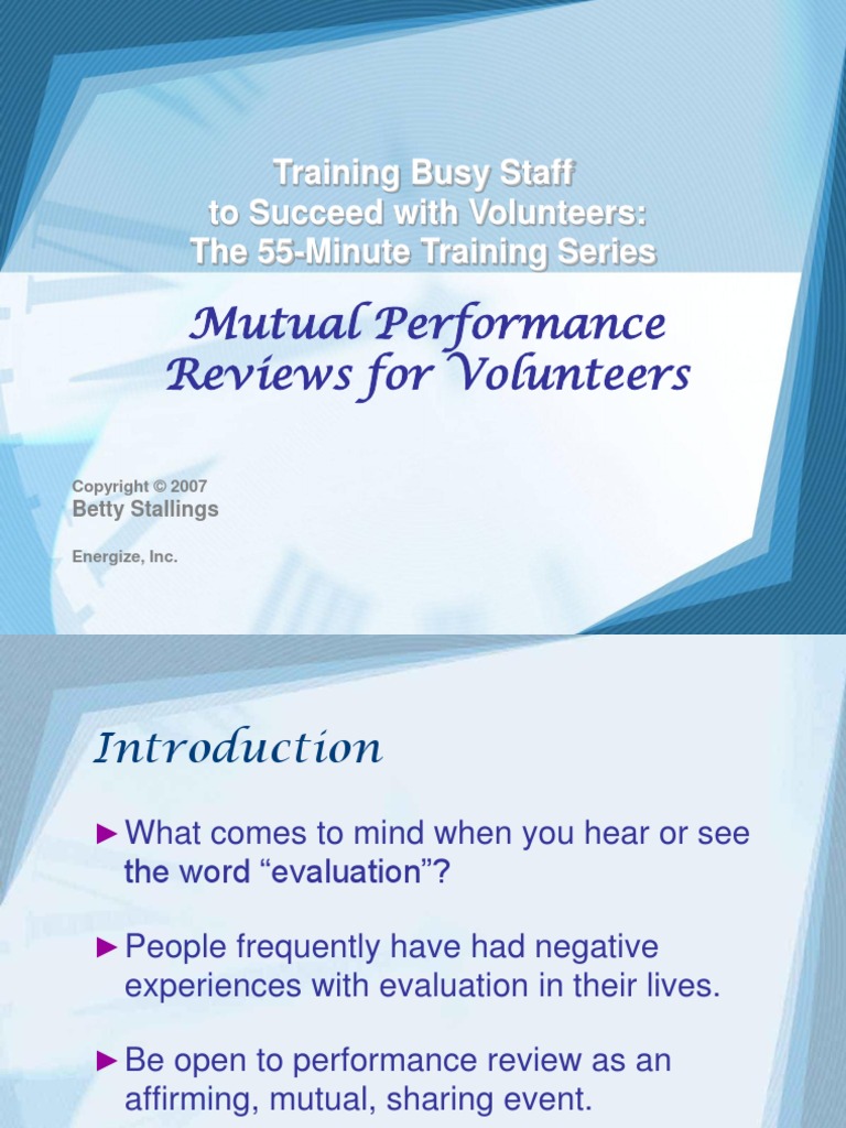 Mutual Performance Reviews For Volunteers: Training Busy Staff To ...