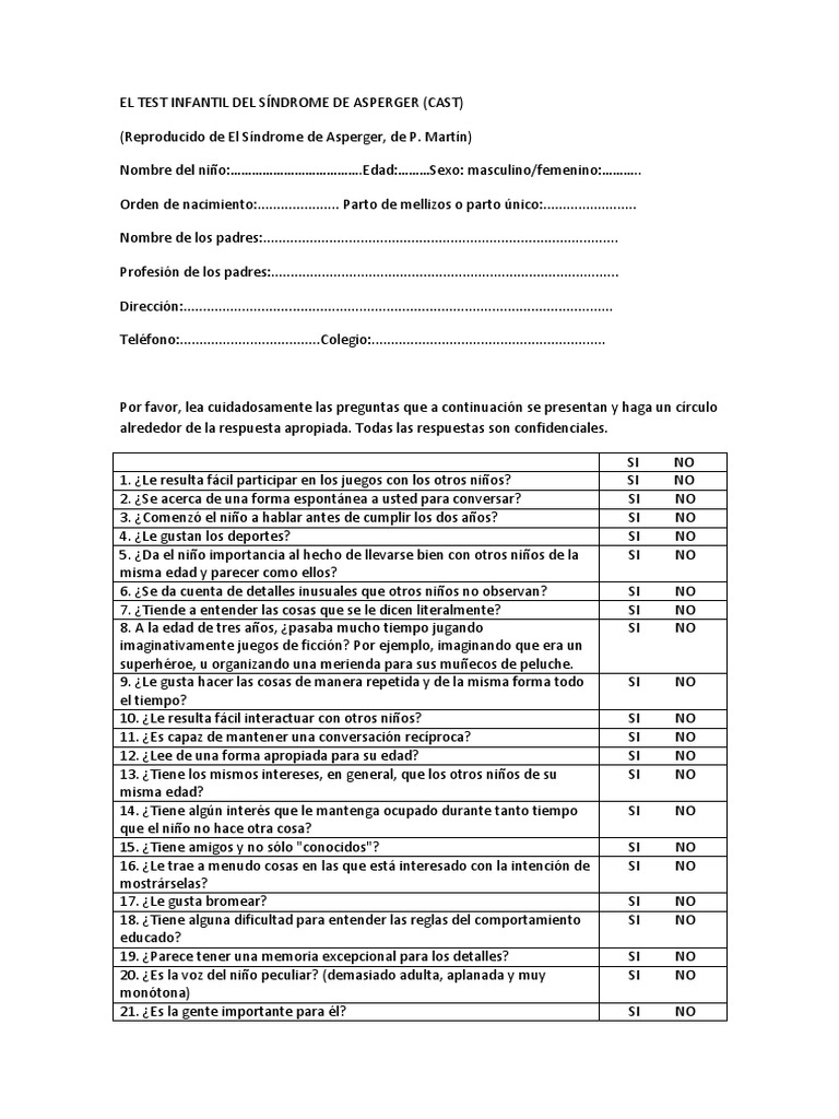 El Test Infantil Del Síndrome de Asperger | Asperger Syndrome | Autism