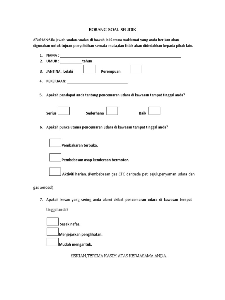 Borang Soal Selidik Geografi Pencemaran Udara