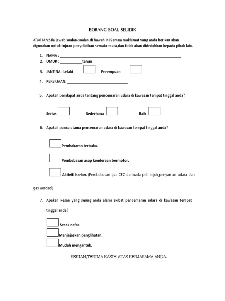 Borang Soal Selidik Geografi Pdf