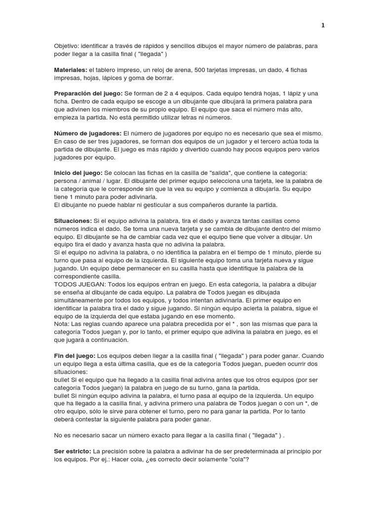 Reglas Pictionary | PDF | Ocio | Informática y tecnología de la información, image size:768x1024