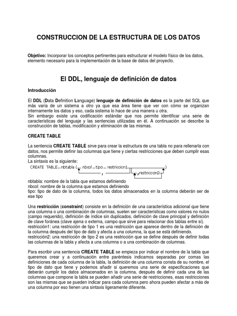 Estructura de Datos y DDL en SQL | PDF | SQL | Tabla (base de datos)