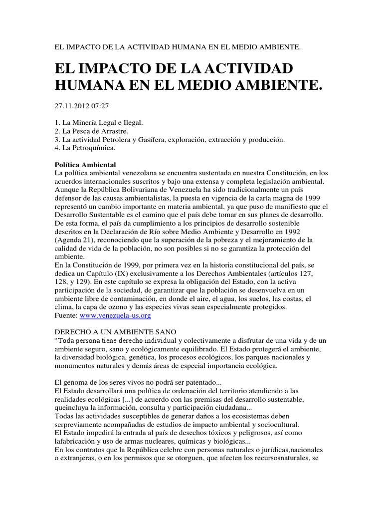 El Impacto de La Actividad Humana en El Medio Ambiente | PDF | Petróleo ...