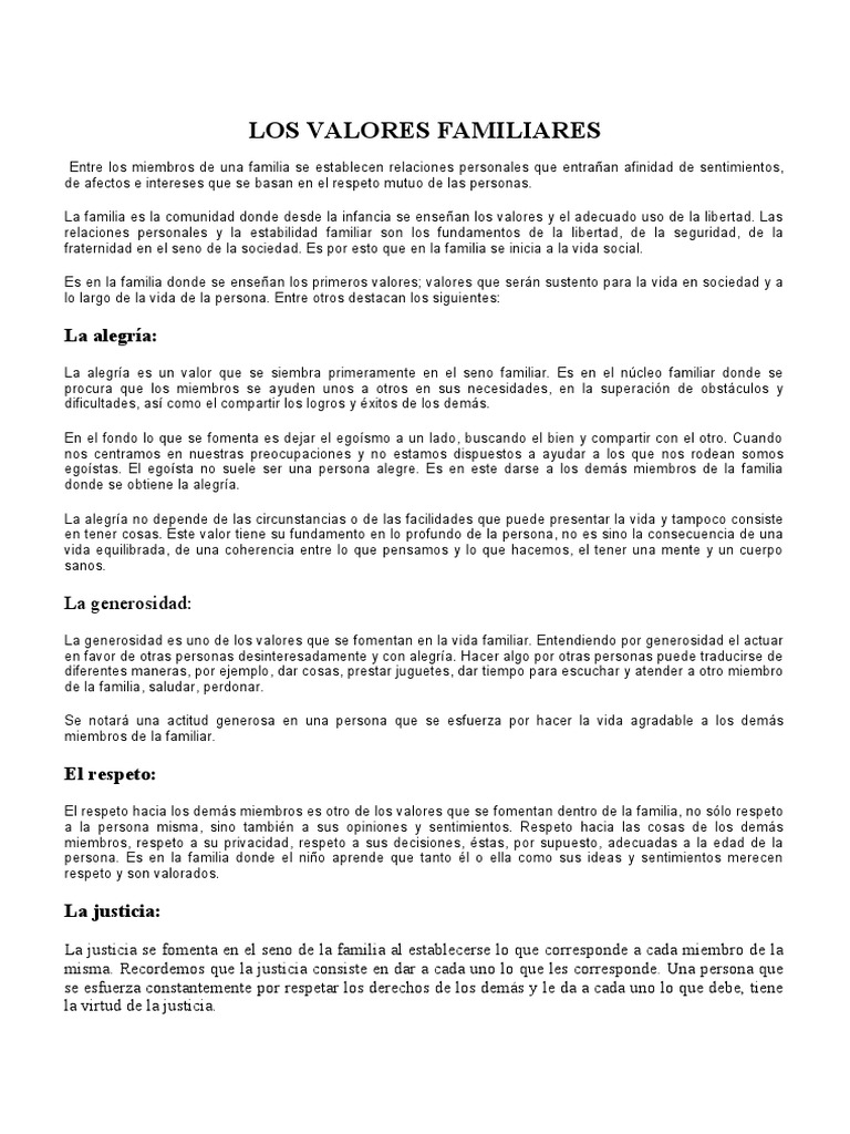 Valores Fundamentales en la Familia | PDF
