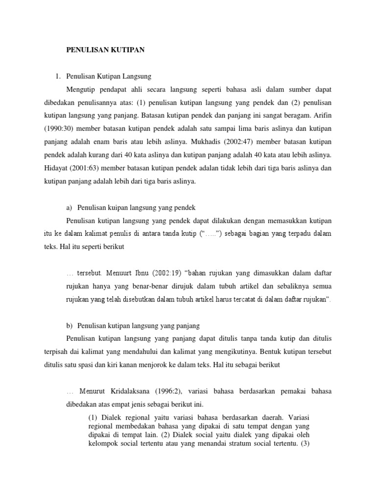Kutipan Langsung Dan Tidak Langsung Dalam Penulisan Karya Ilmiah