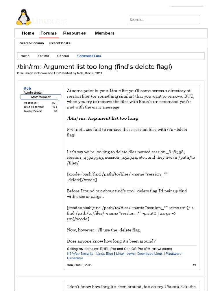 bin/rm Argument List Too Long (Find's Delete Flag!) PDF