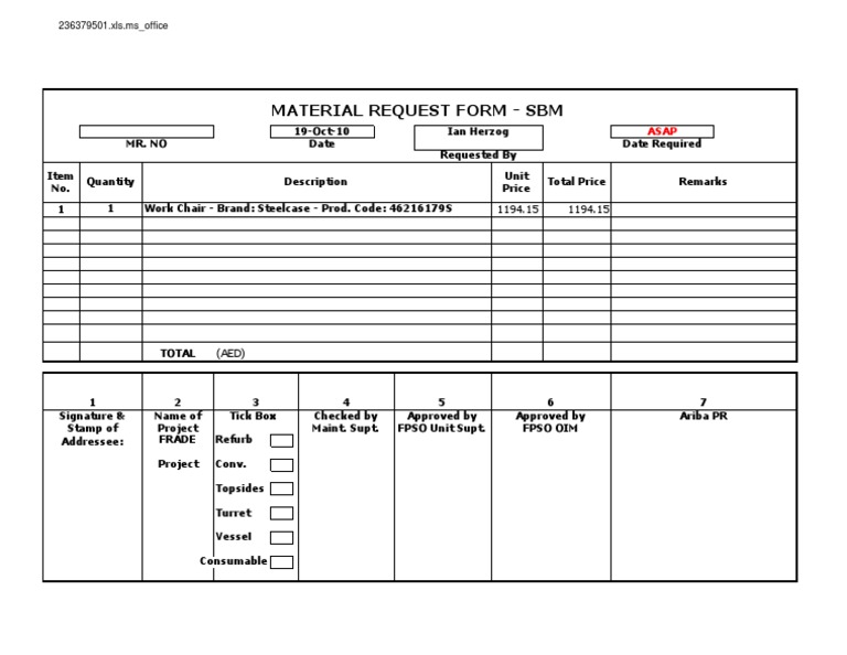 SBM Material Request Form for FRADE Project | PDF | Business