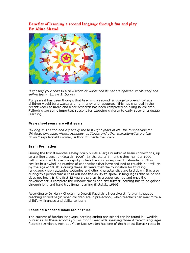Benefits of Learning A Second Language Through Fun and Play | PDF ...