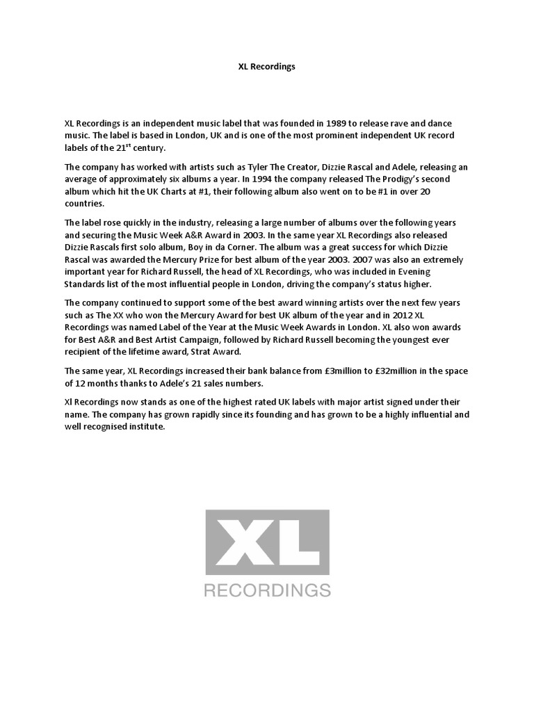XL Recordings: A Leading UK Label | PDF | Lifestyle