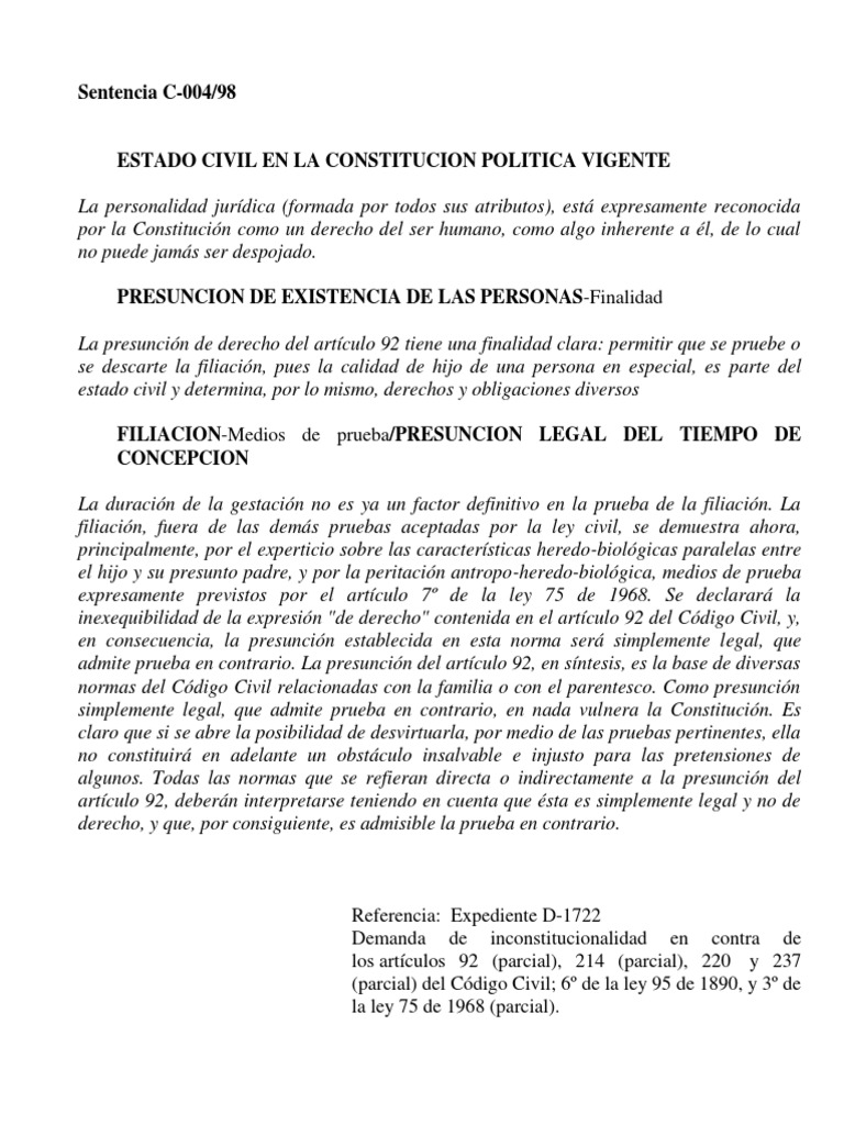 Estado Civil y Filiación en Colombia | PDF