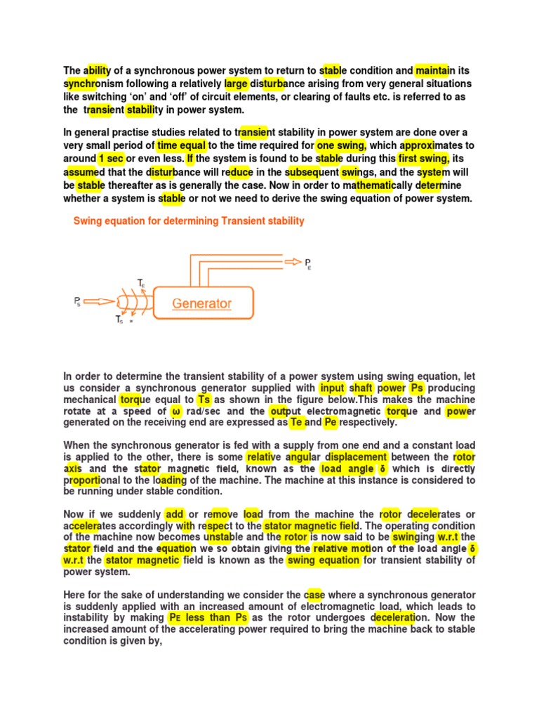 Swing Equation Power (Physics) Natural Philosophy