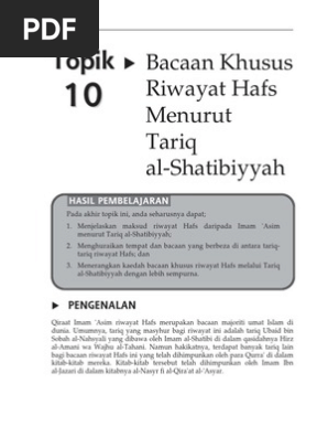 Topik 10 Bacaan Khusus Imam Asim, Riwayat Hafs Tariq Syatibi  PDF