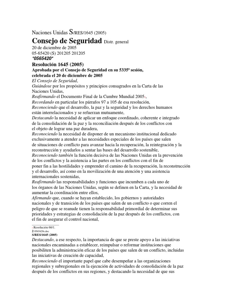 Resolución Del Consejo de Seguridad N 16452005 Naciones Unidas