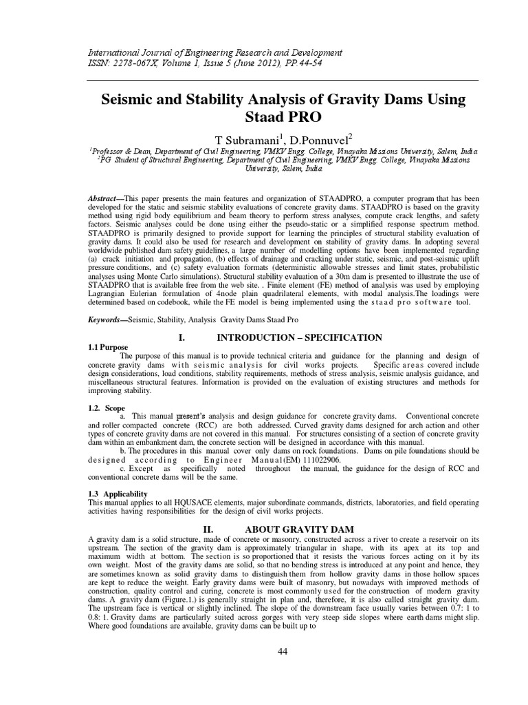 Seismic and Stability Analysis of Gravity Dams Using Staad Pro (2012 ...