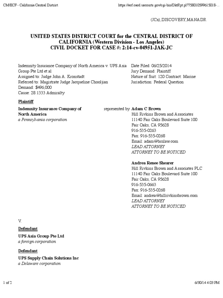 INDEMNITY INSURANCE COMPANY OF NORTH AMERICA v. UPS ASIA