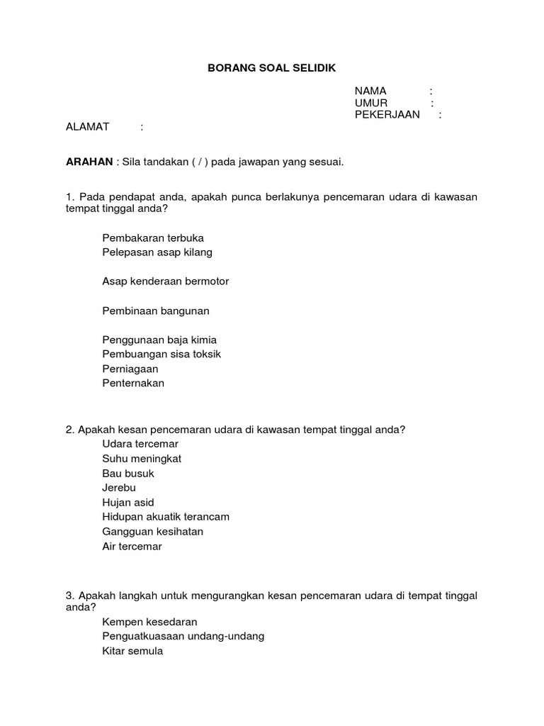 Borang Soal Selidik Pdf