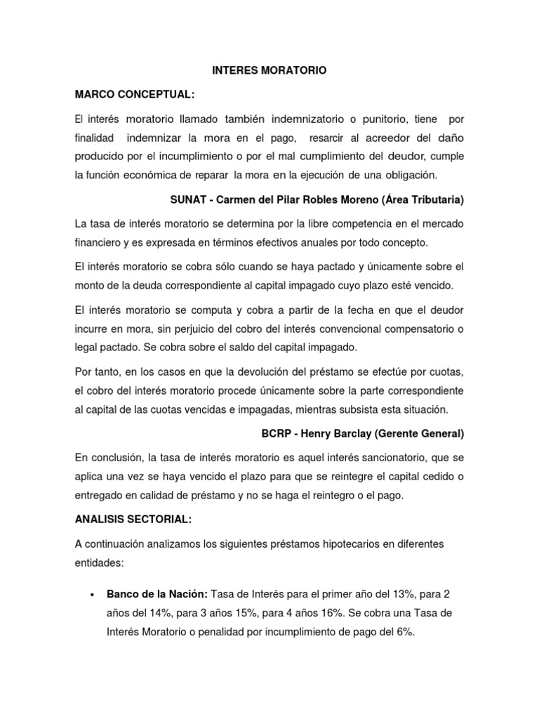 Tasas de Interés Moratorio en Bancos | PDF | Dinero | Economias