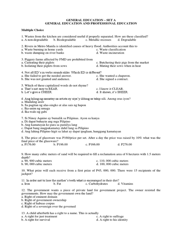 General Education Multiple Choice Exam | PDF | Coral | Earthquakes