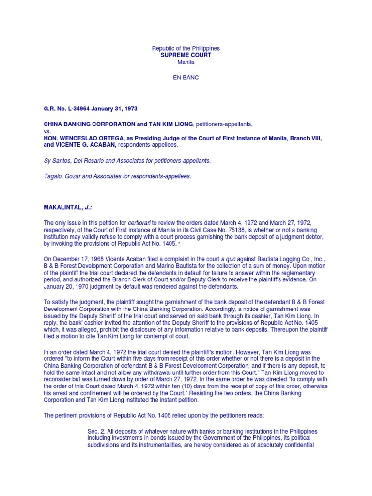 China Bank V Ortega (GR L34964 Jan. 31, 1973) PDF Judgment (Law