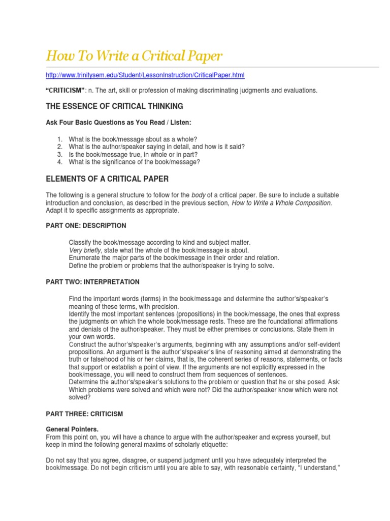 Writing a Critical Paper Guide | PDF | Argument | Logic