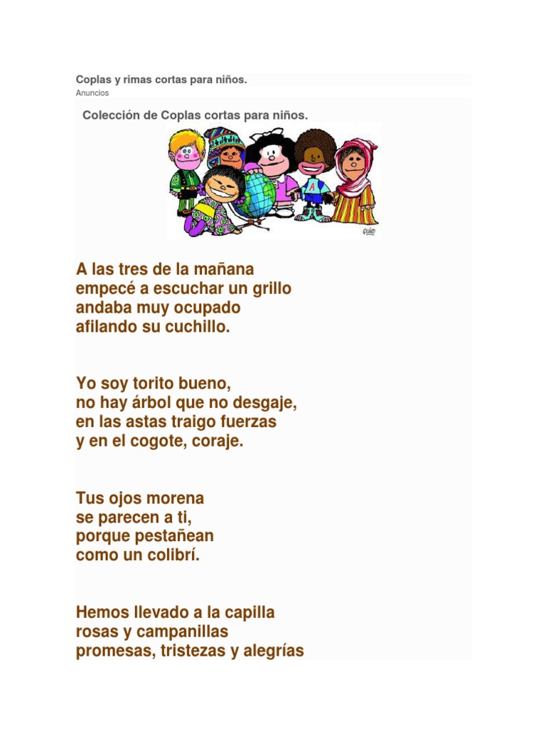 Coplas y Rimas Cortas Para Niños