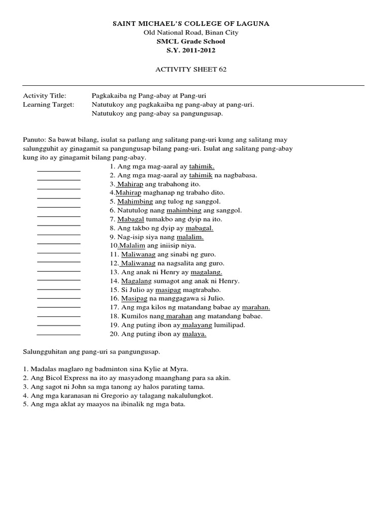 Activity Sheet 62 | PDF