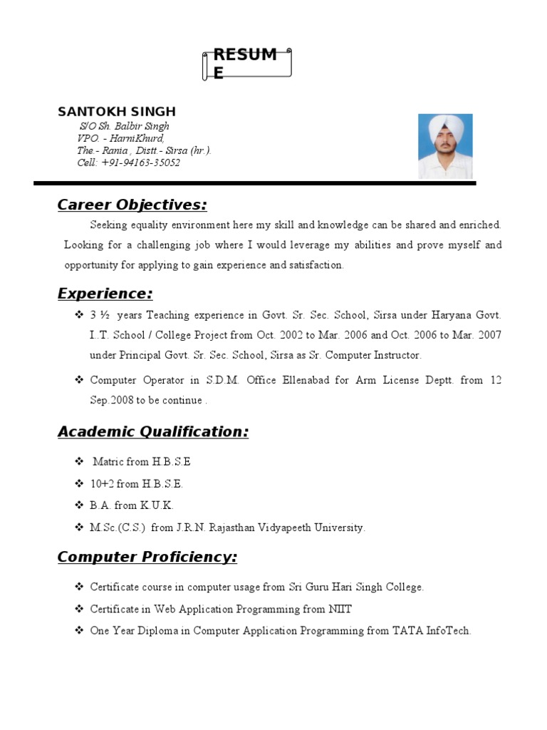 Santokh Singh - Computer Science Resume | PDF | Career & Growth