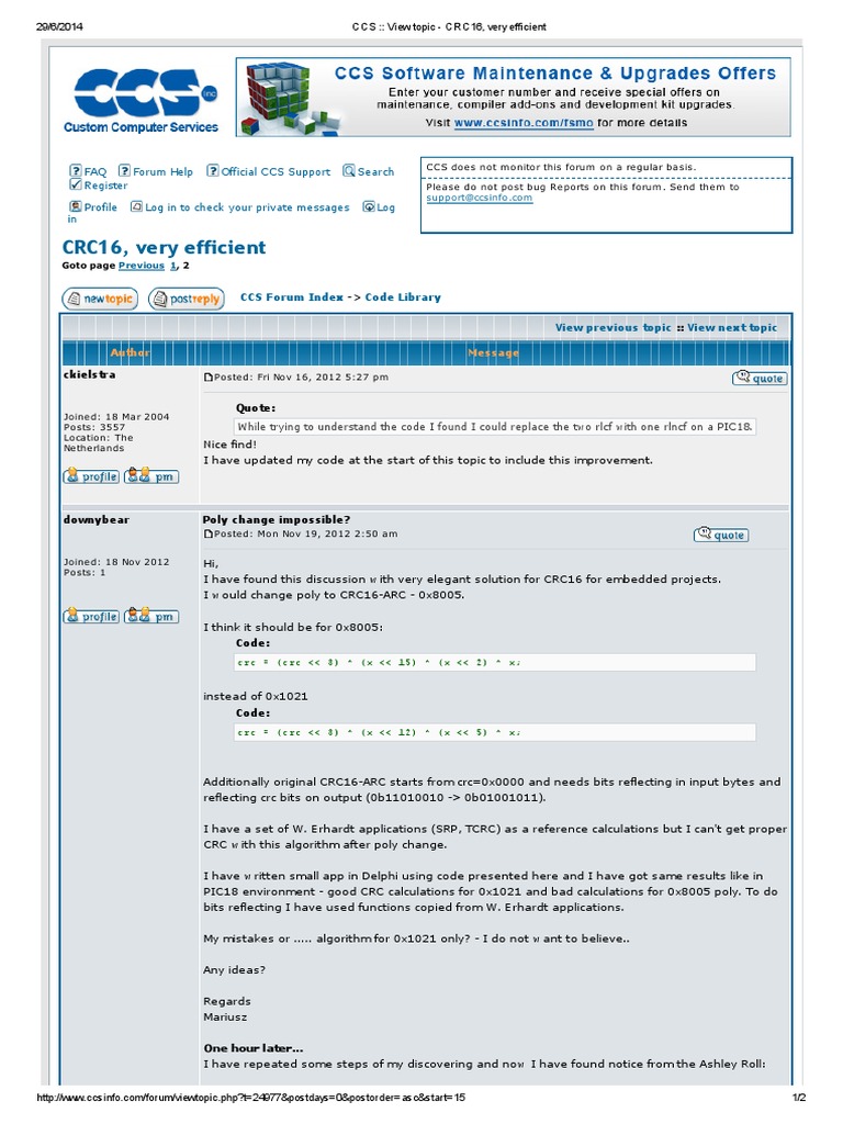 CCS - View Topic - CRC16, Very Efficient2 PDF | PDF | Internet Forum ...