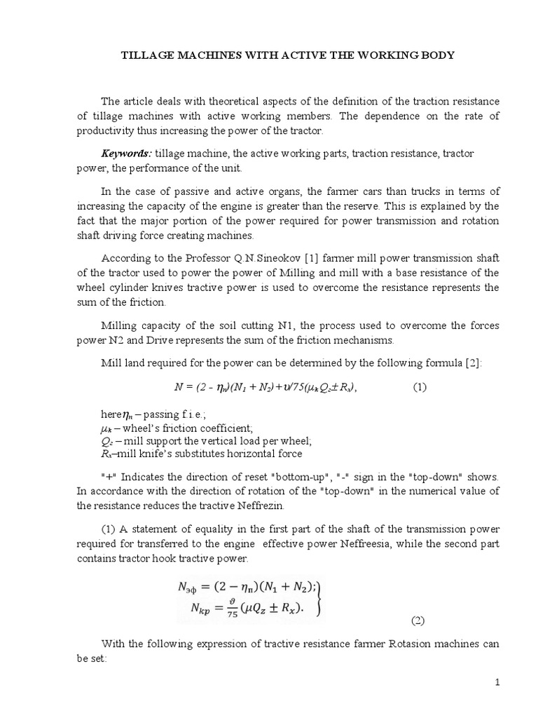 Traction Resistance in Tillage Machines | PDF | Tractor | Friction