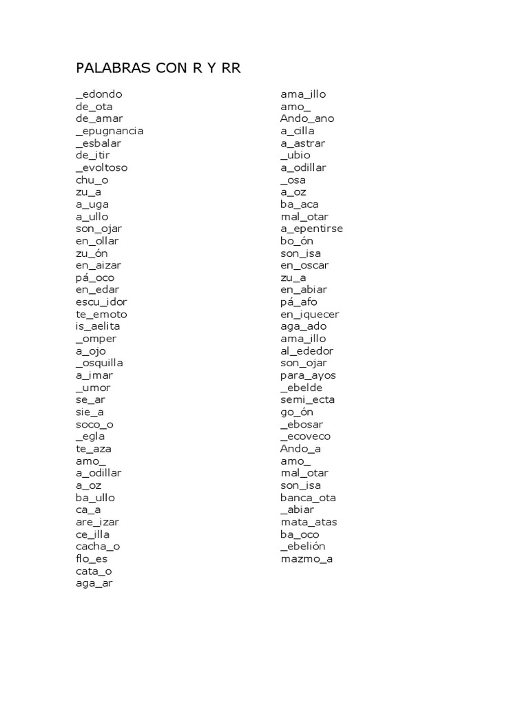 Palabras con R y RR: Lista Completa | PDF