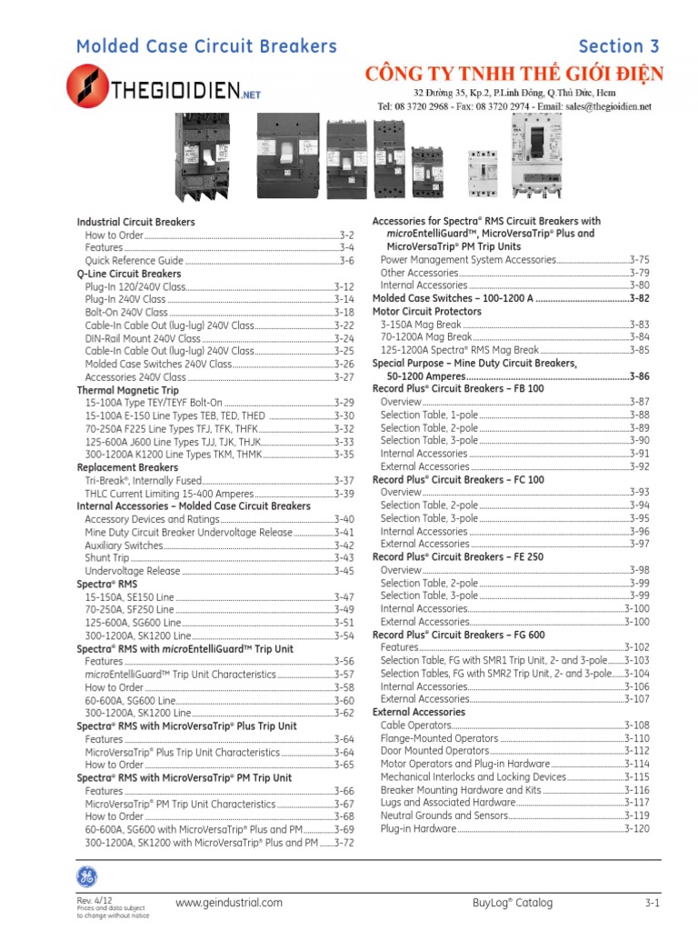 GE Molded Case Circuit Breakers | PDF | Fuse (Electrical) | Components