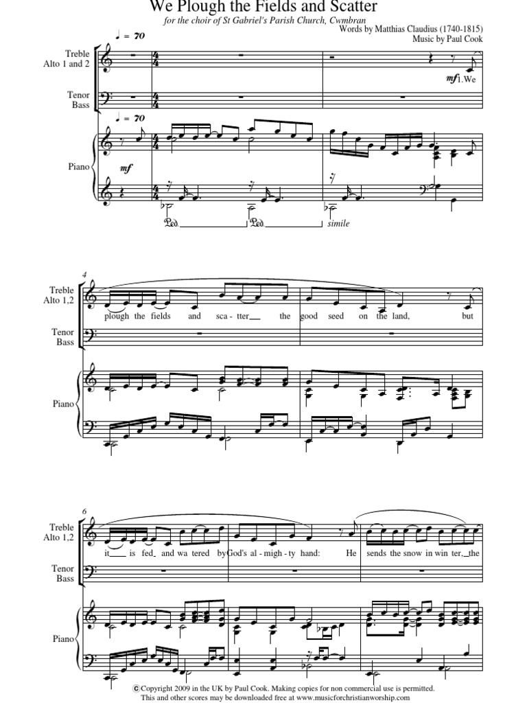 We Plough the Fields and Scatter Clef Vocal Music