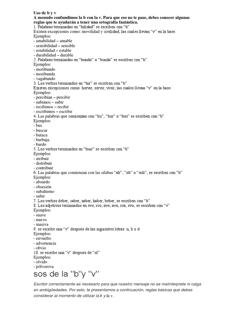 Reglas del uso de b y v en español | PDF | Semiótica | Unidades Semánticas