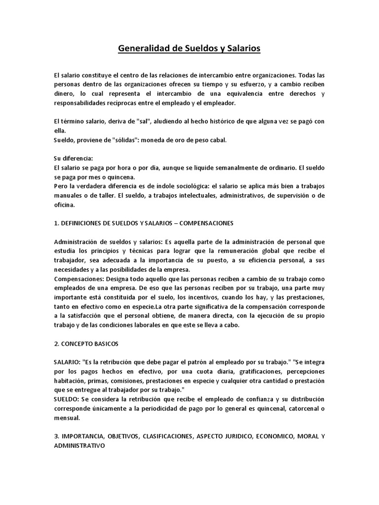Generalidades de Sueldos y Salarios | PDF | Salario | Derecho laboral