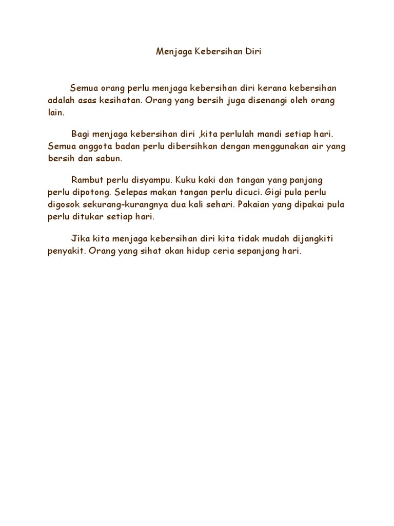 karangan cara-cara menjaga kebersihan diri spm