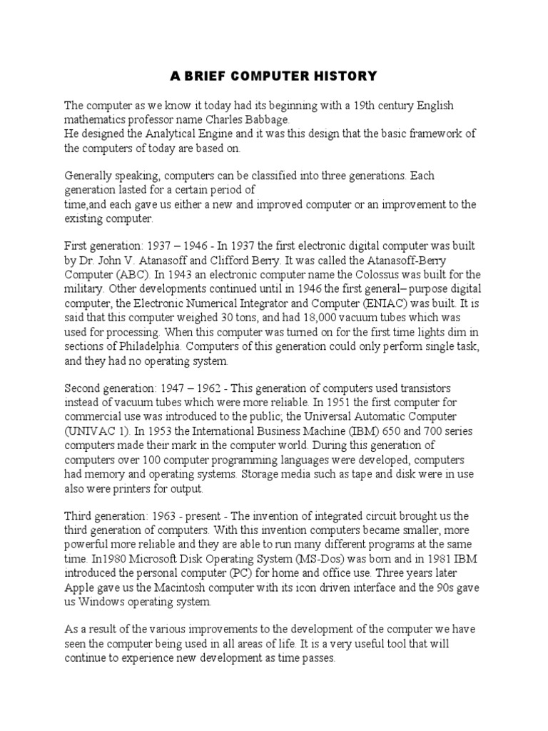 A Brief Computer History Operating System Electronics