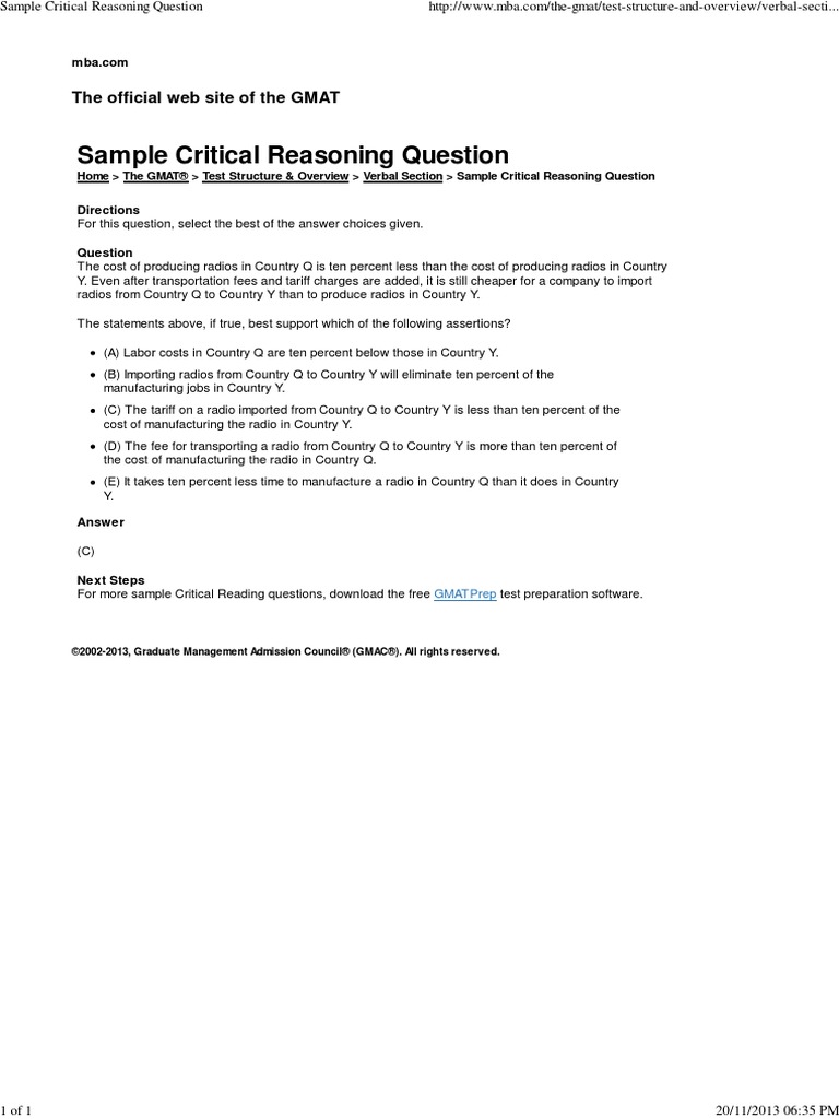 GMAT Critical Reasoning Sample | PDF | Technology & Engineering
