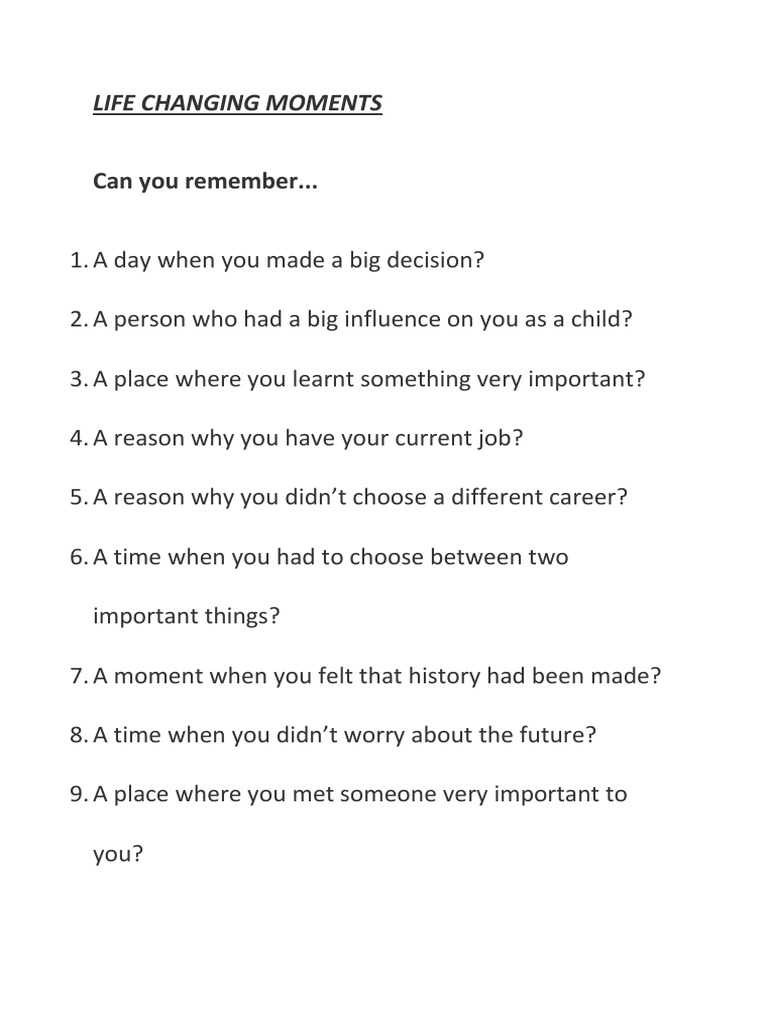Life Changing Moments | PDF | Self-Improvement | Wellness