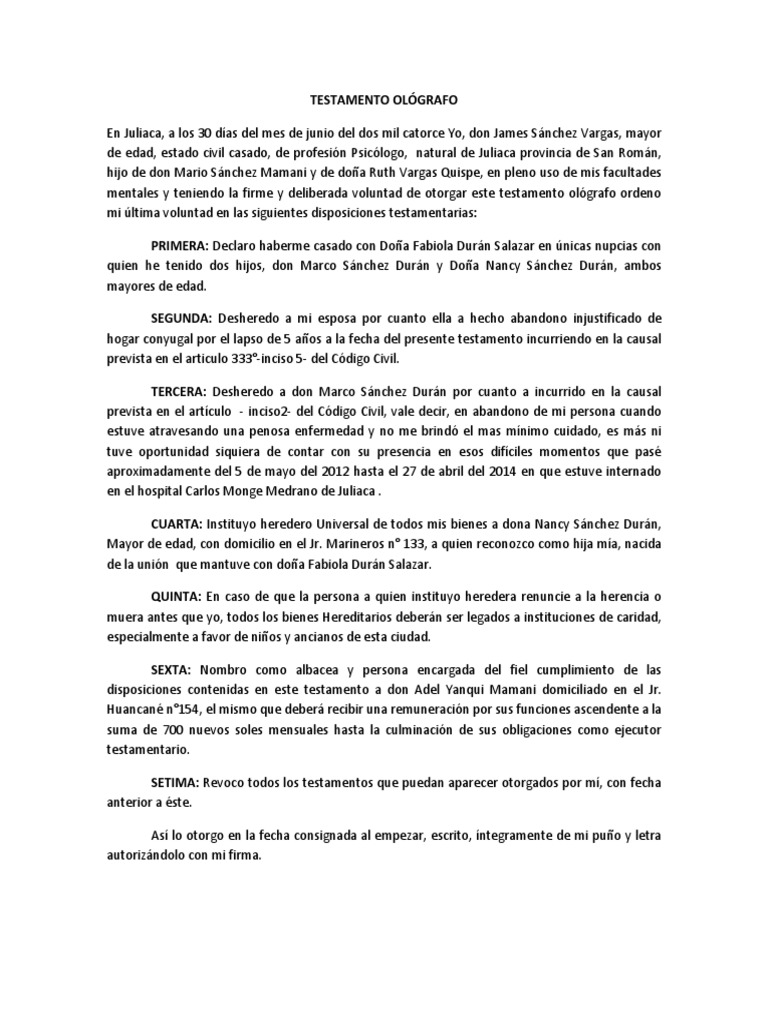 Testamento Ológrafo | PDF