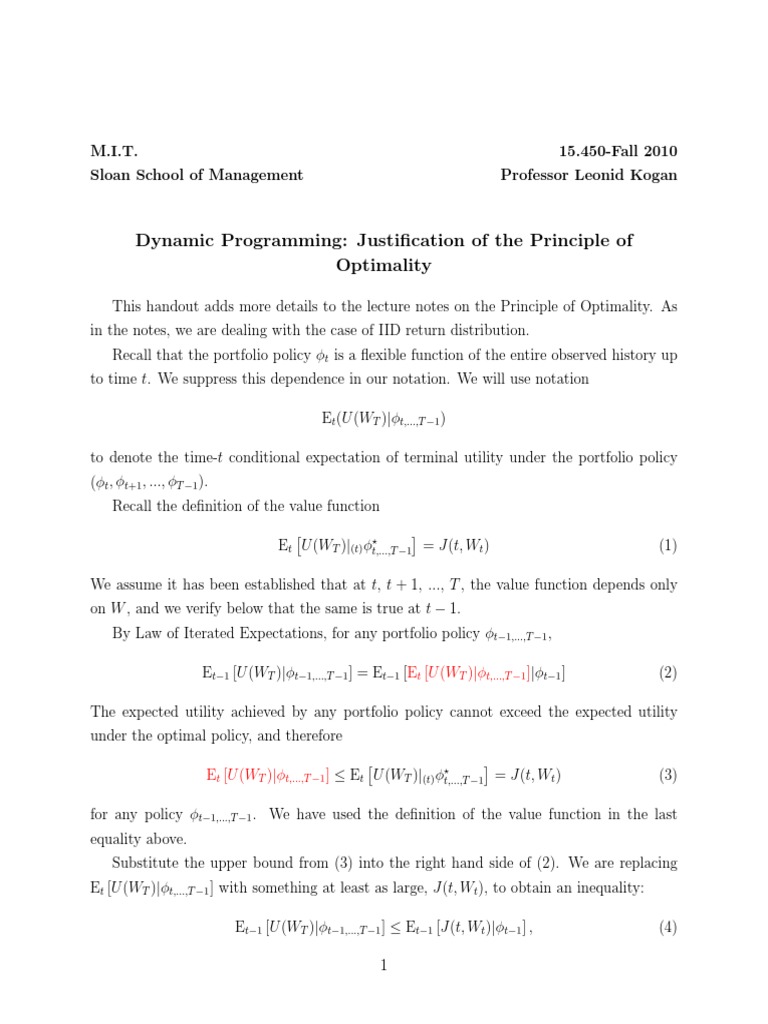 Dynamic programming justification of the principle of optimality pdf