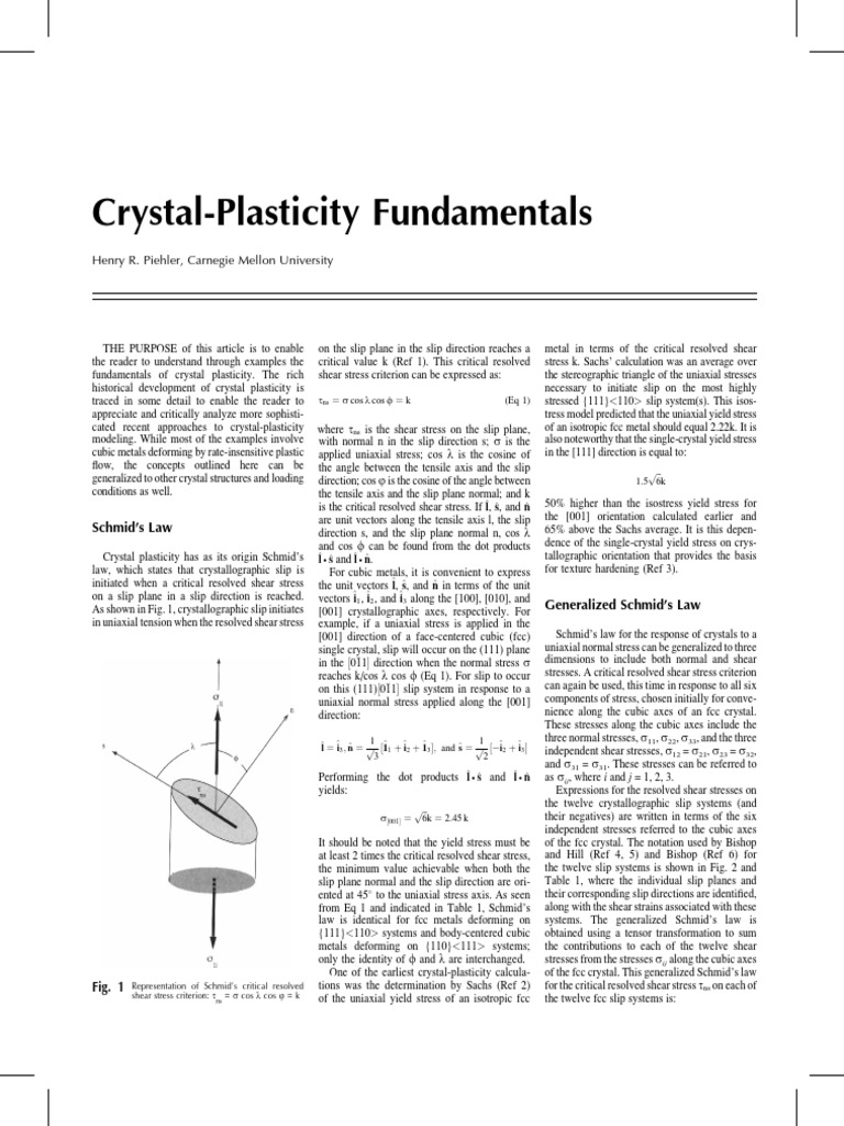 CrystalPlasticity Fundamentals Henry R. Piehler, Carnegie Mellon