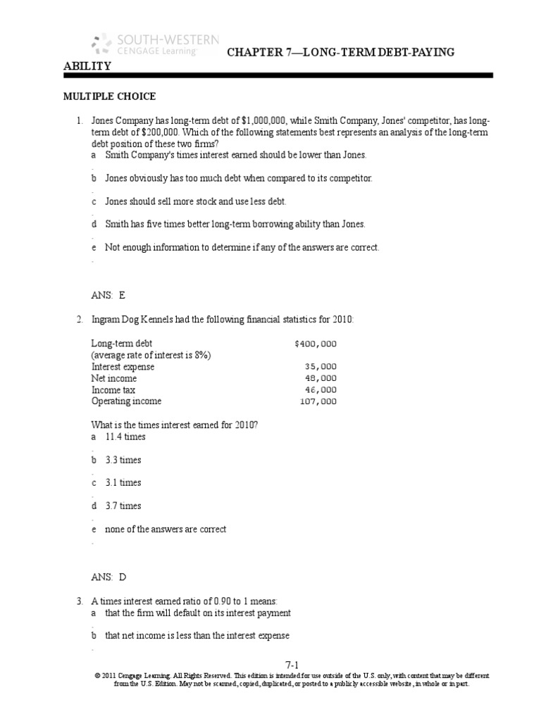 Chapter 7 Long Term Debt Paying Ability Solutions | PDF | Pension ...