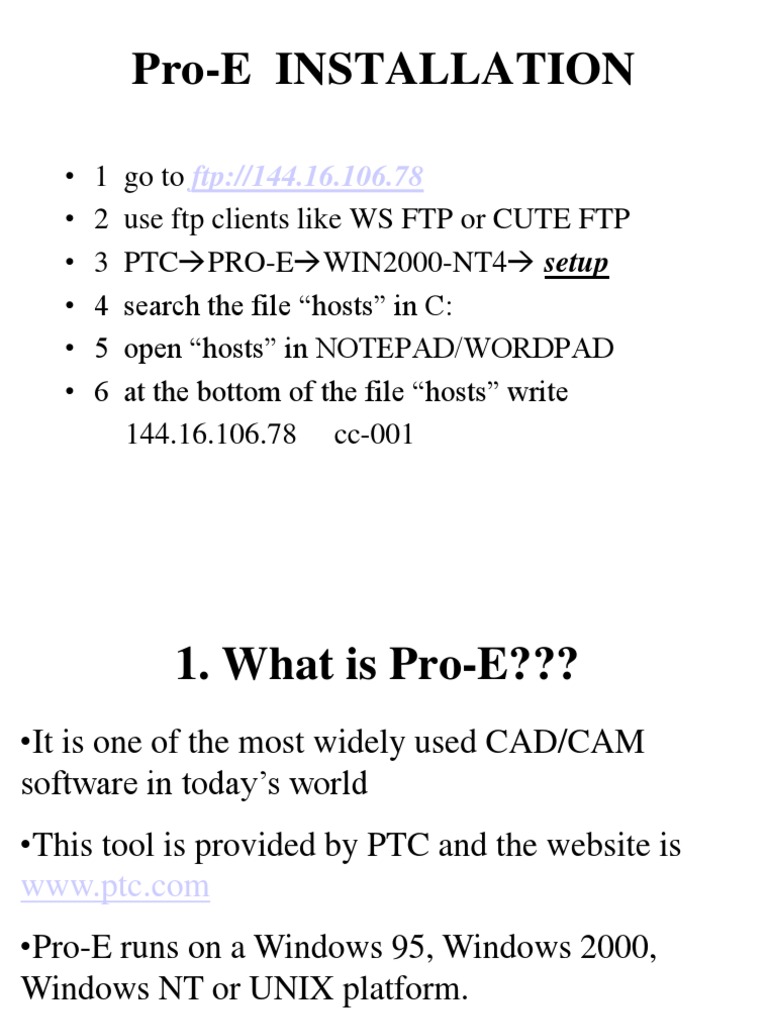 Pro-E CAD Software Installation Guide | PDF | 3 D Modeling | 2 D ...