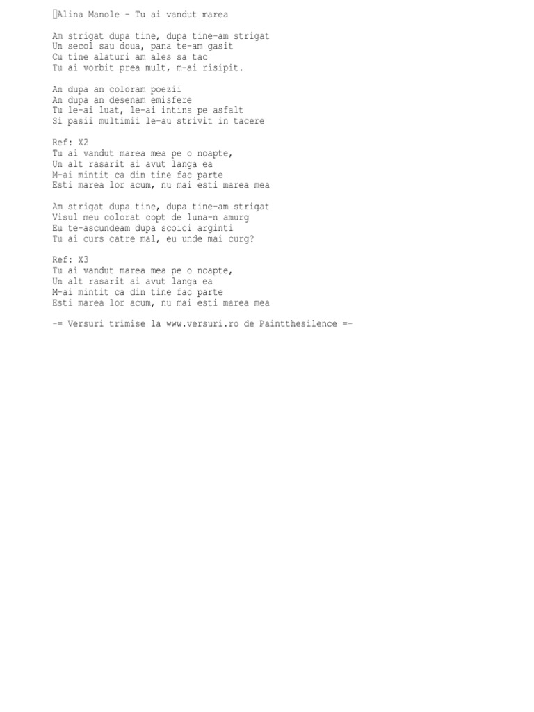 Alina Manole Tu Ai Vandut Marea