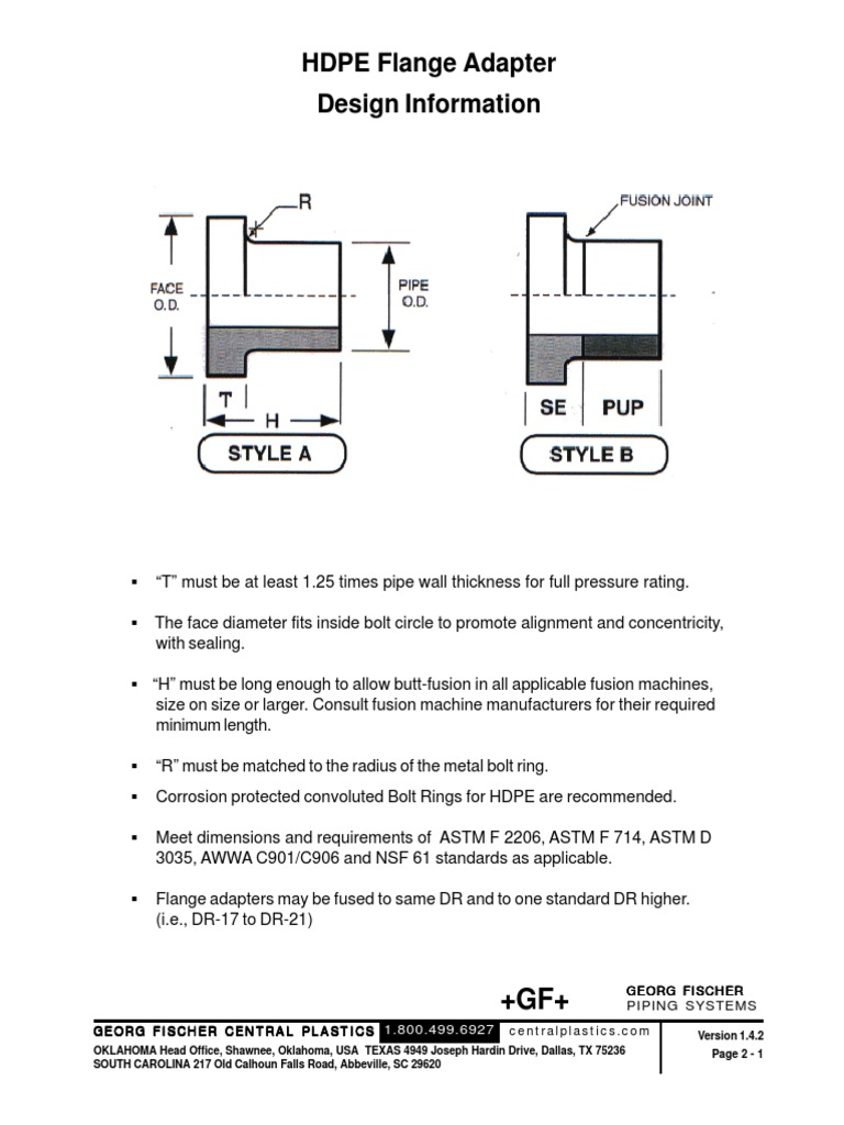 HDPE Flange Adapter Design Information Fischer Fischer