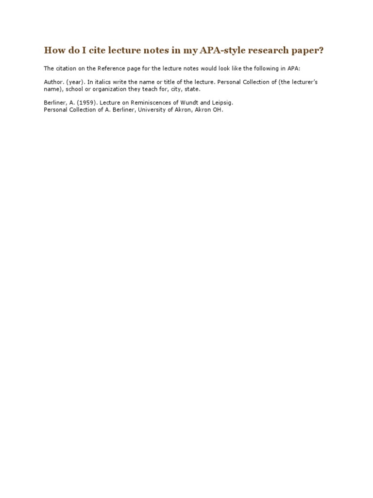 How Do I Cite Lecture Notes in My APA | PDF
