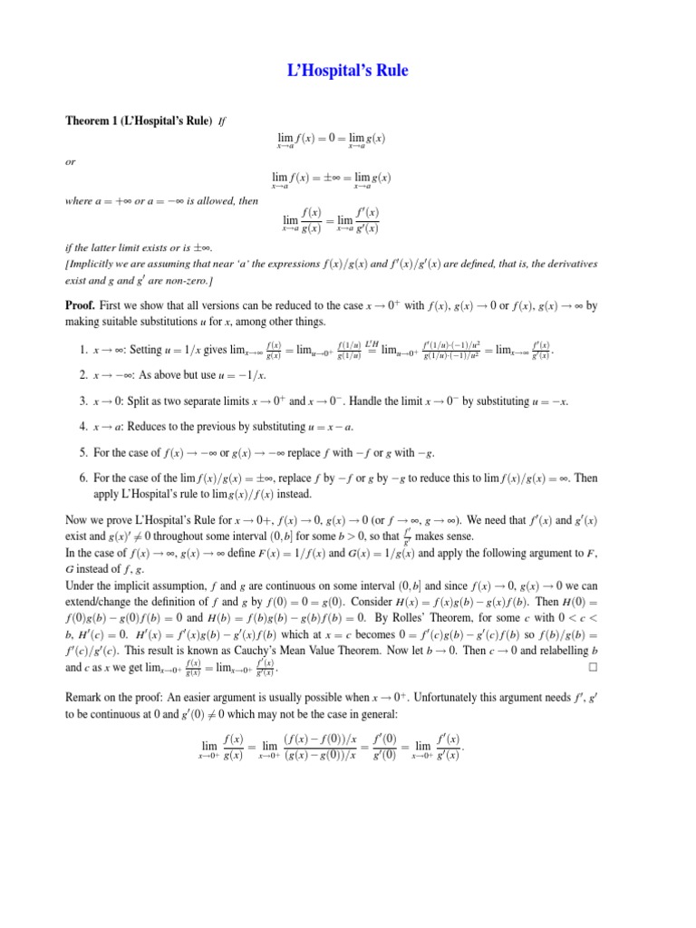 L'Hospital's Rule: Proof and Applications | PDF | Logical Consequence ...