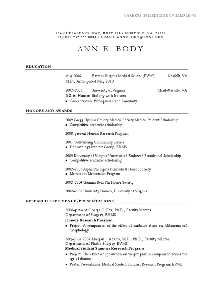 Ann E. Body: M.D., Anticipated May 2010 | PDF | Self-Improvement