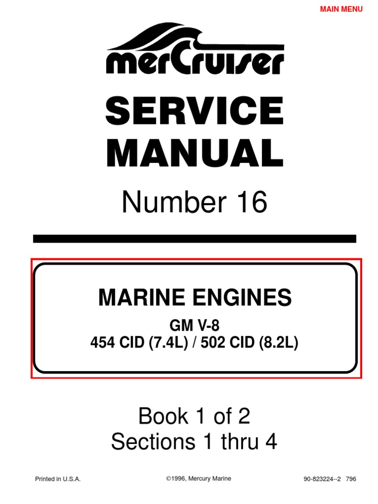 7.4L 454 Mercruiser Manual | Gasoline | Internal Combustion Engine